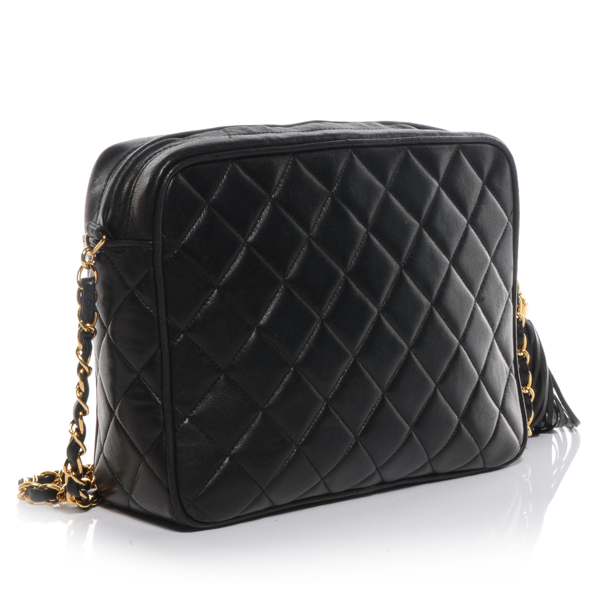 Chanel Lambskin Quilted Flap Camera Tassel Case Black 3 of 9