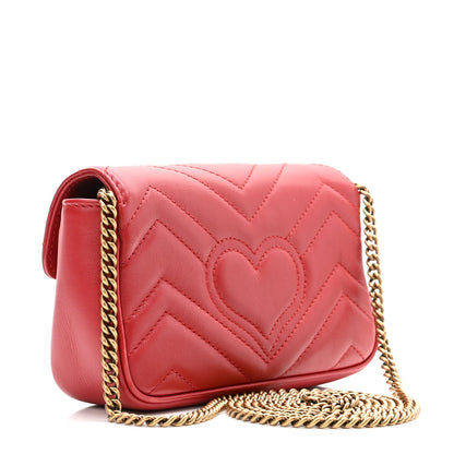 Gucci Calfskin Matelasse Super Mini GG Marmont Shoulder Bag Hibiscus Red 3 of 10
