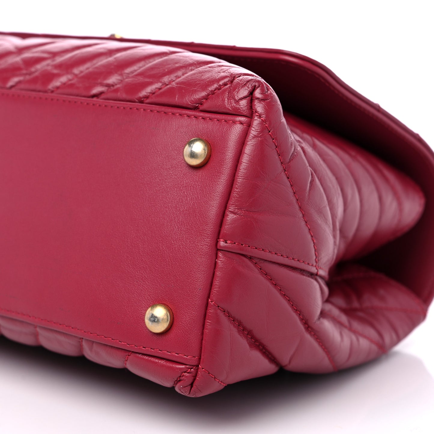Calfskin Chevron Quilted Small Coco Handle Flap Dark Fuchsia