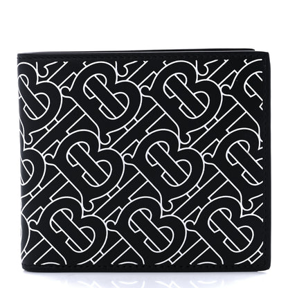 Burberry Calfskin Embossed Monogram Bi-Fold Wallet Black White 1 of 9
