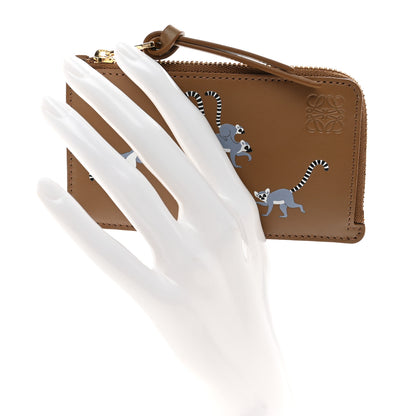 Loewe X SUNA FUJITA Satin Calfskin Lemur Zipped Card Coin Holder Brown 2 of 7