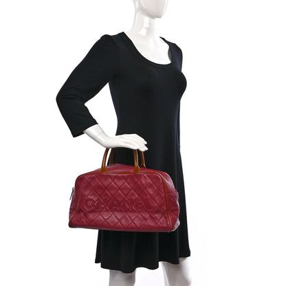 Chanel Caviar Patent Quilted Large Bowler Bag Red 2 of 10