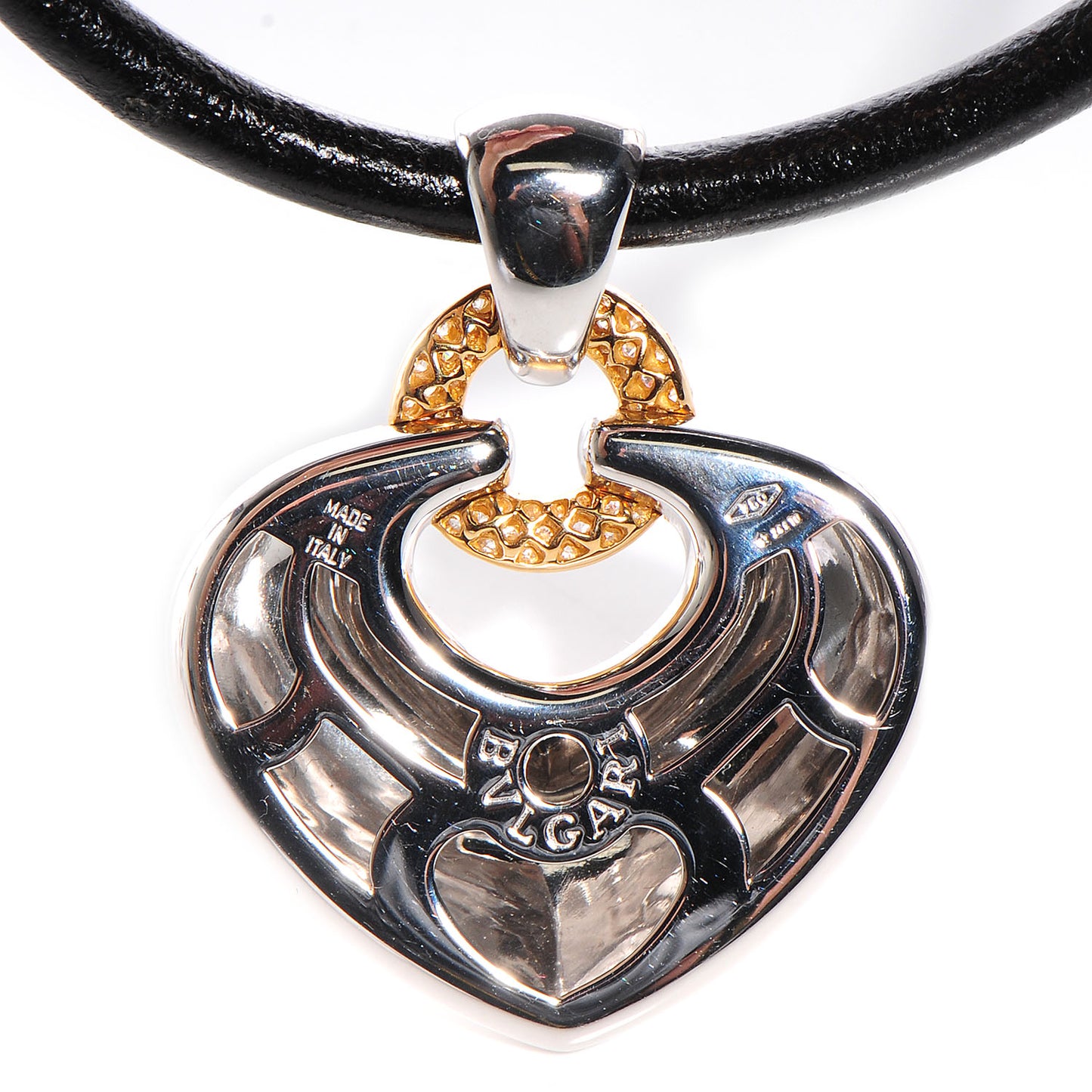 BVLGARI 18K Gold Diamond Heart Pendant Cord Necklace