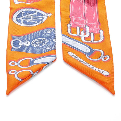 Hermes Silk Harnais Des Presidents Twilly Orange Violet Rose 5 of 5