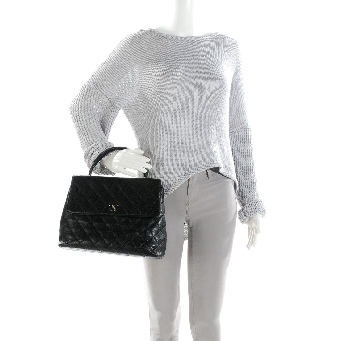 Caviar Quilted Jumbo Kelly Flap Black