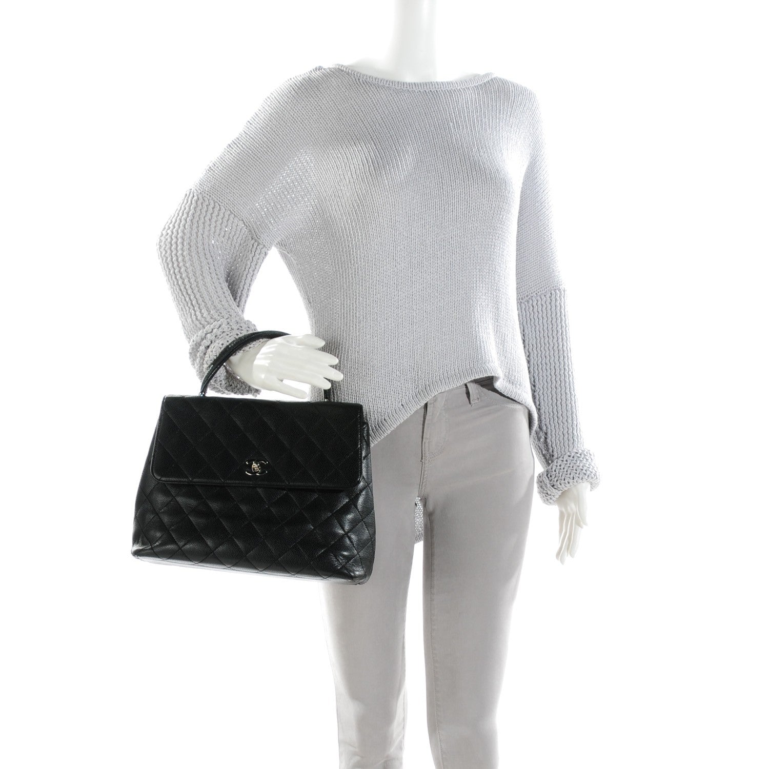 Chanel Caviar Quilted Jumbo Kelly Flap Black 2 of 9