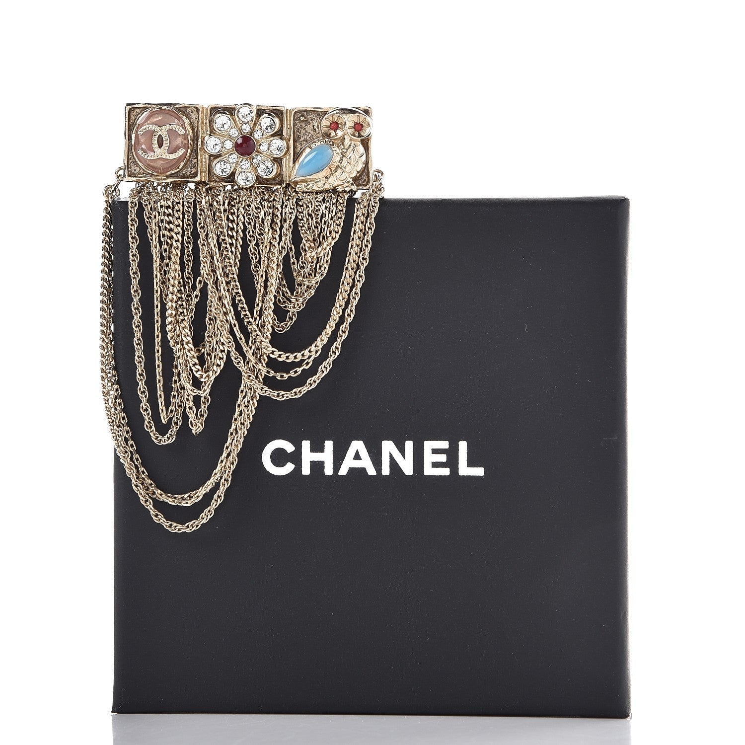 Chanel Enamel Crystal Multi Strand Chain Brooch Gold 4 of 4