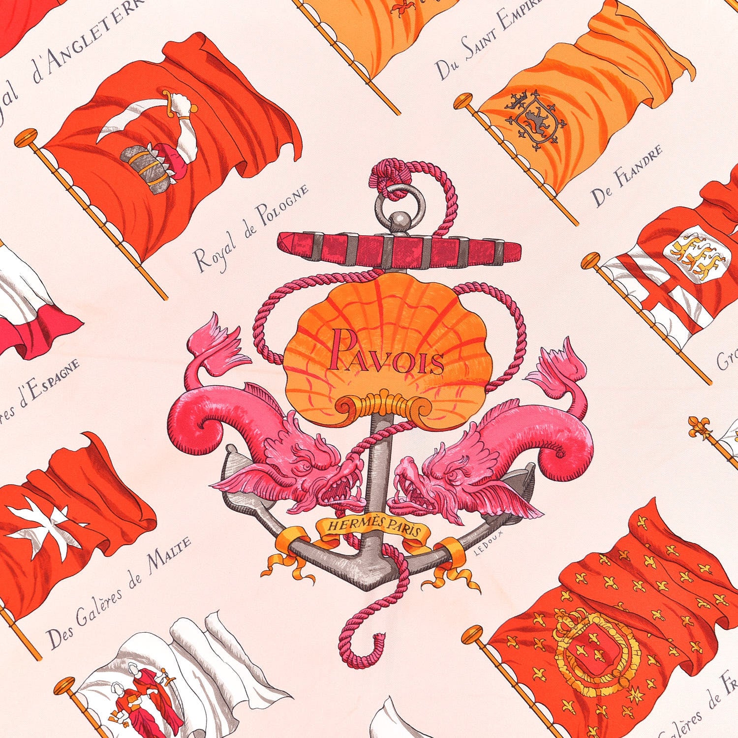 Hermes Silk Pavois Scarf 90 Rose Buvard Rouge Orange 3 of 5