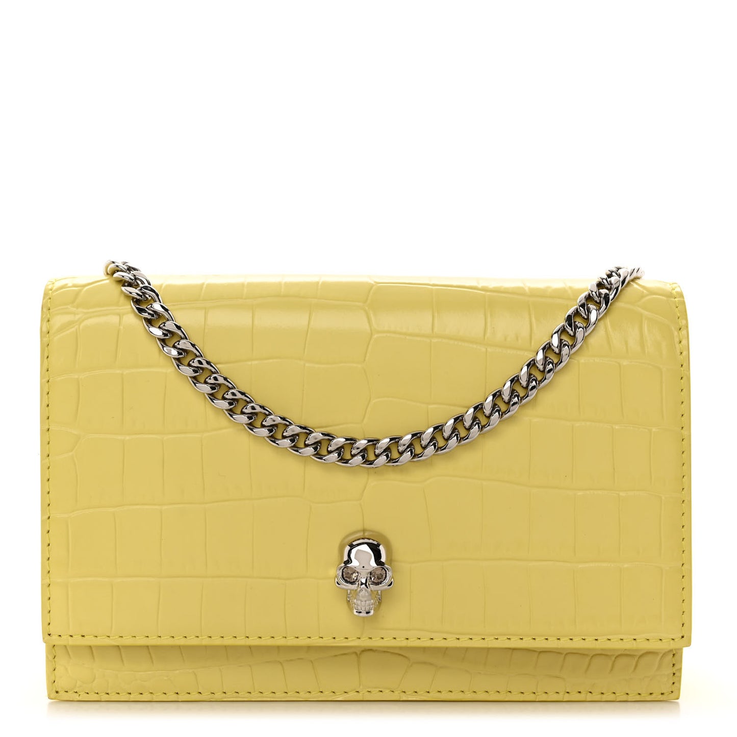 Calfskin Crocodile Embossed Skull Mini Crossbody Bag Yellow