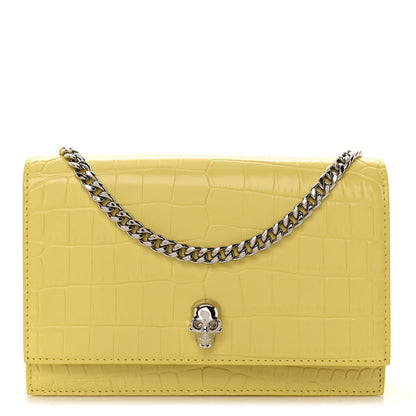 Alexander McQueen Calfskin Crocodile Embossed Skull Mini Crossbody Bag Yellow 1 of 10