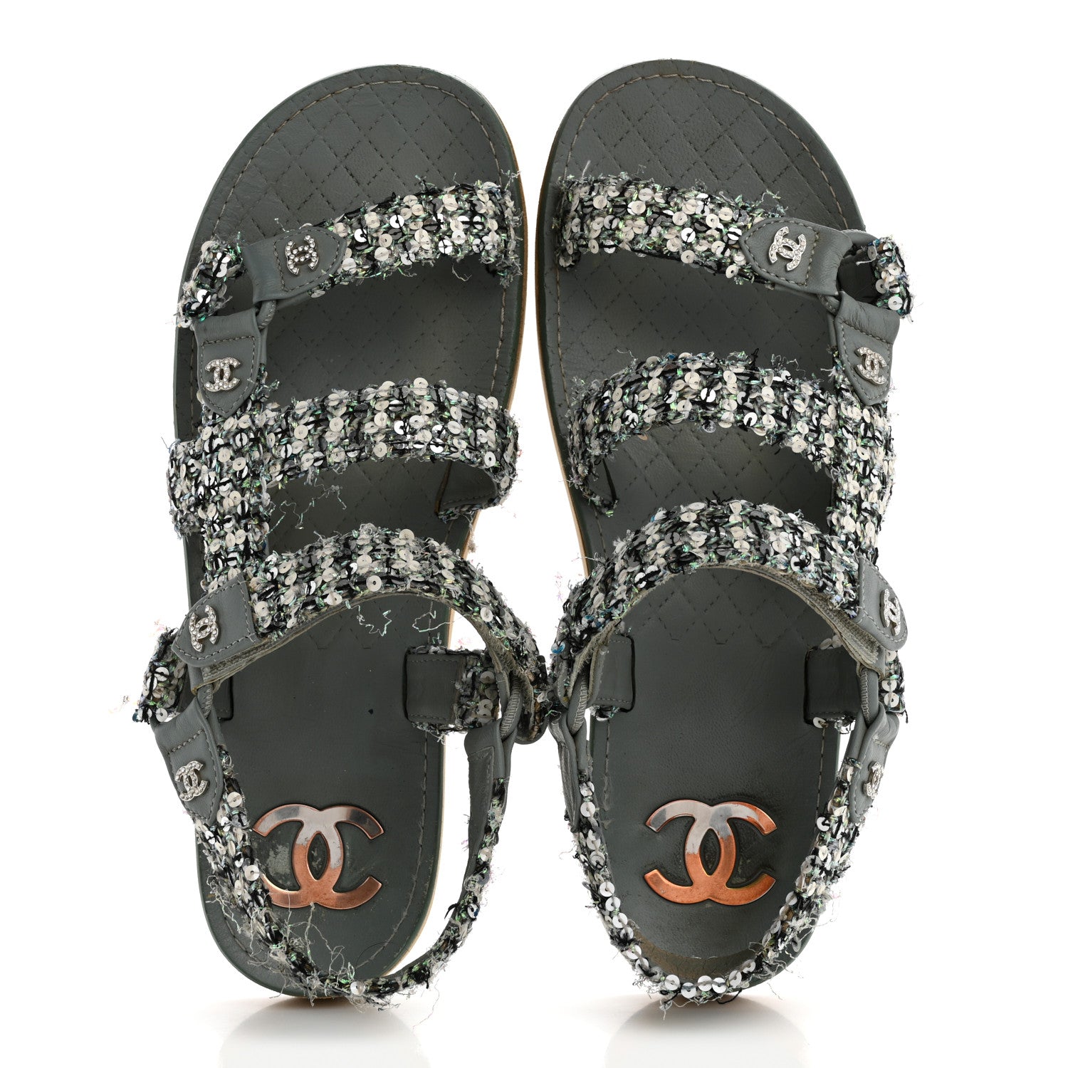 Chanel Tweed Sequin Crystal CC Sandals 40 Blue Multicolor 2 of 12