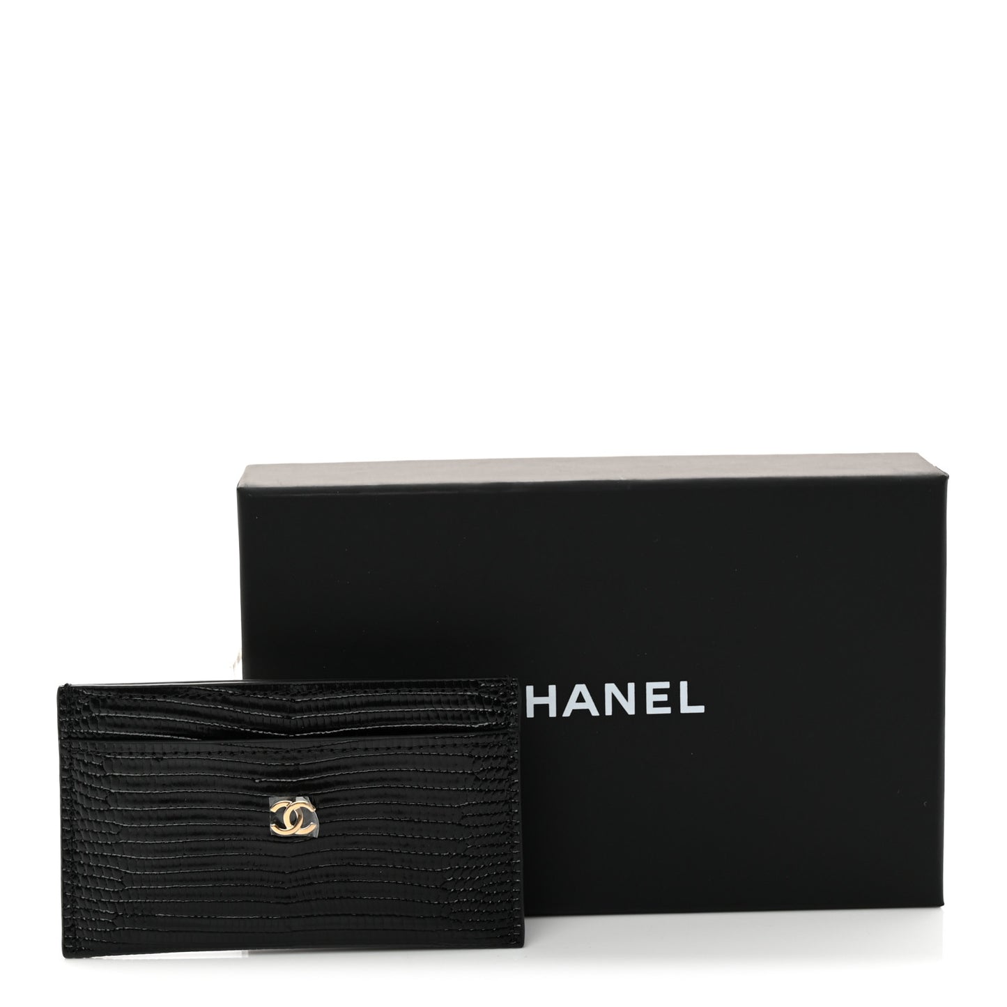 Calfskin Lizard Embossed Card Holder Black
