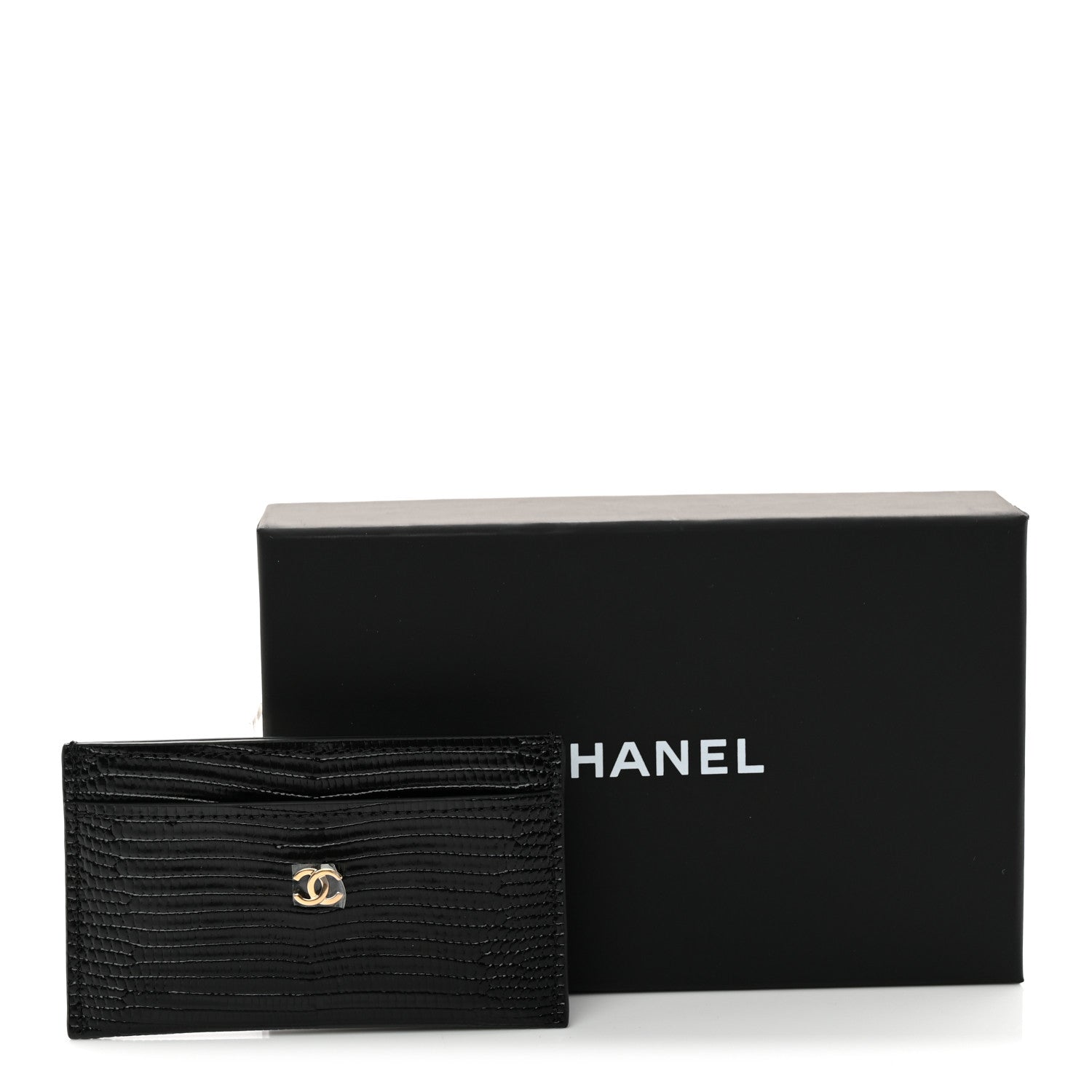Chanel Calfskin Lizard Embossed Card Holder Black 8 of 8