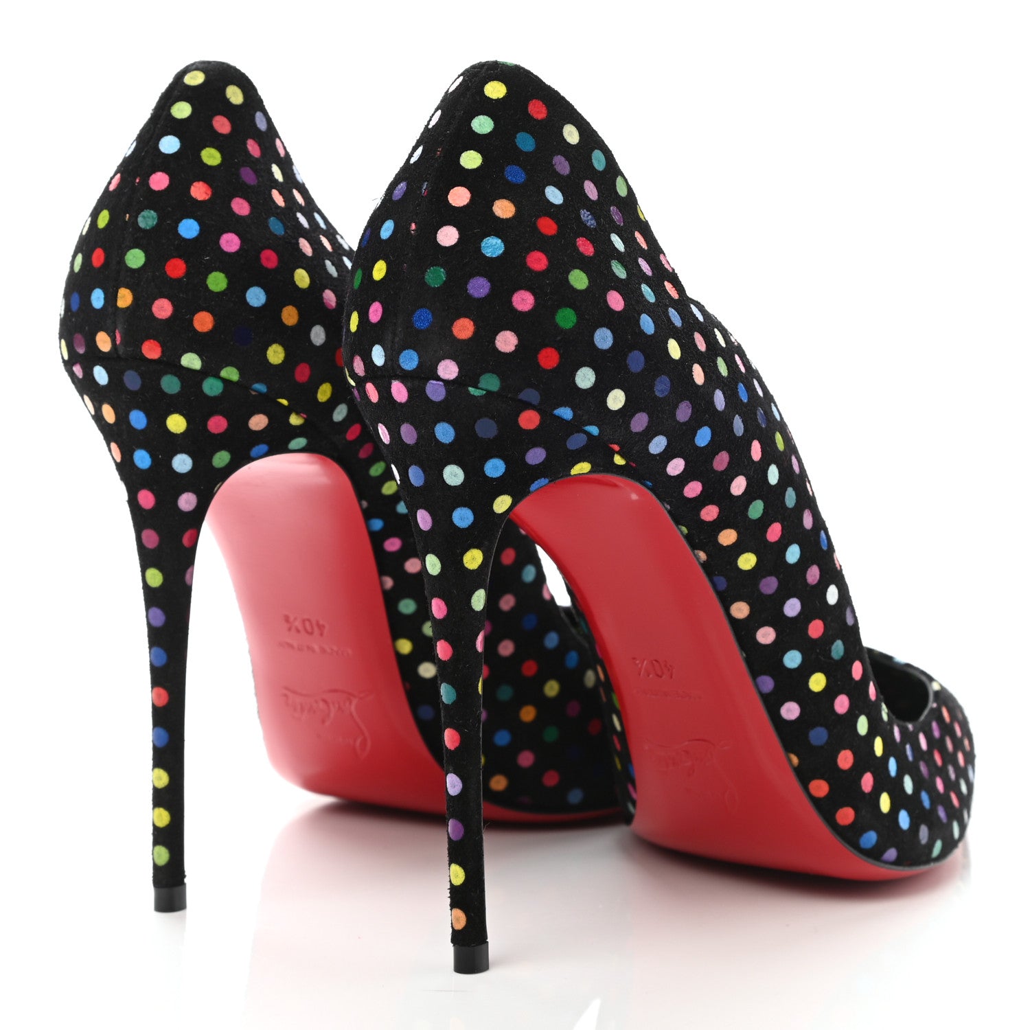 Christian Louboutin Suede Polka Dot Hot Chick 100 Pumps 40.5 Black Multicolor 4 of 8