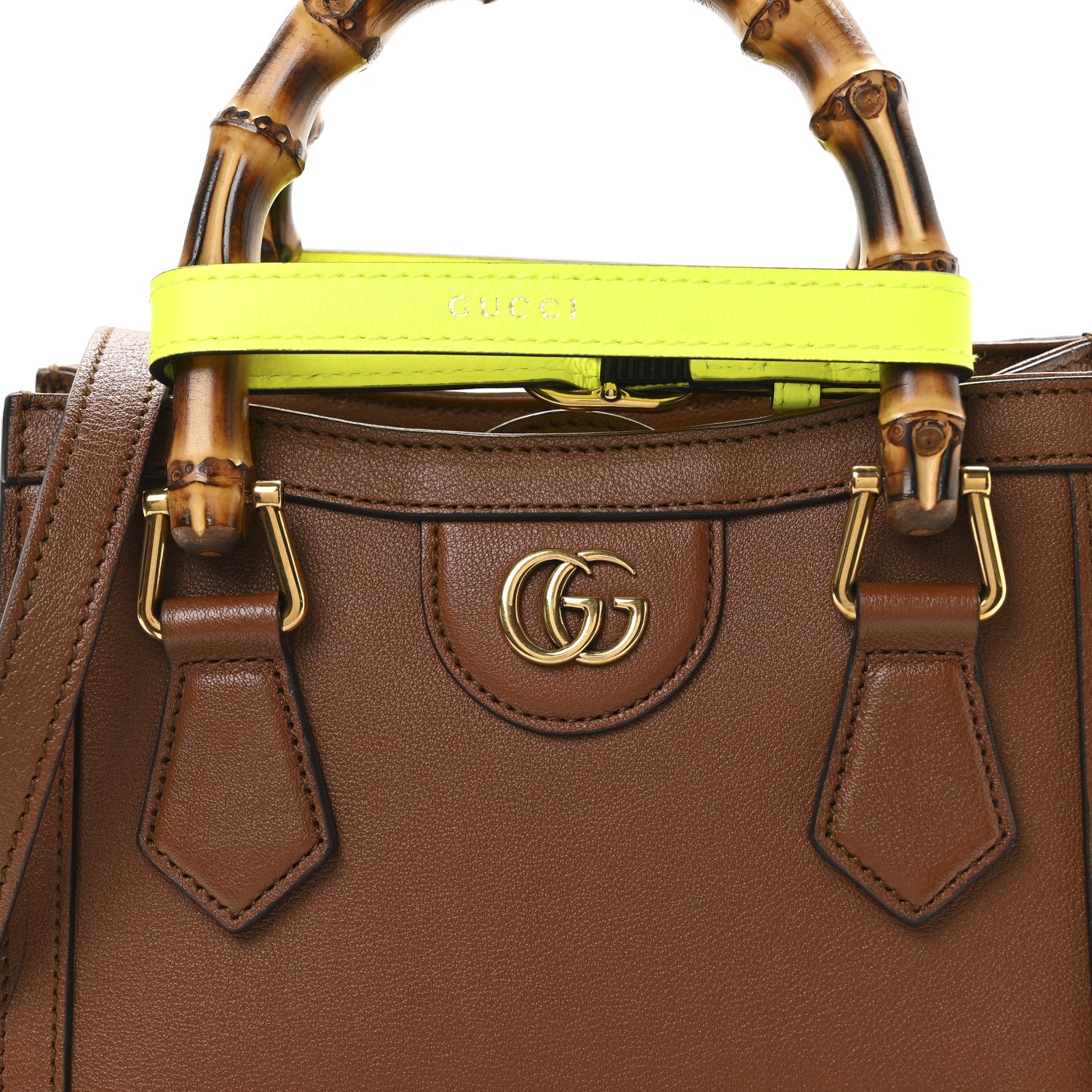 Gucci Wonka Grain Calfskin Mini Diana Tote Bag Cuir Yellow Fluo 8 of 11