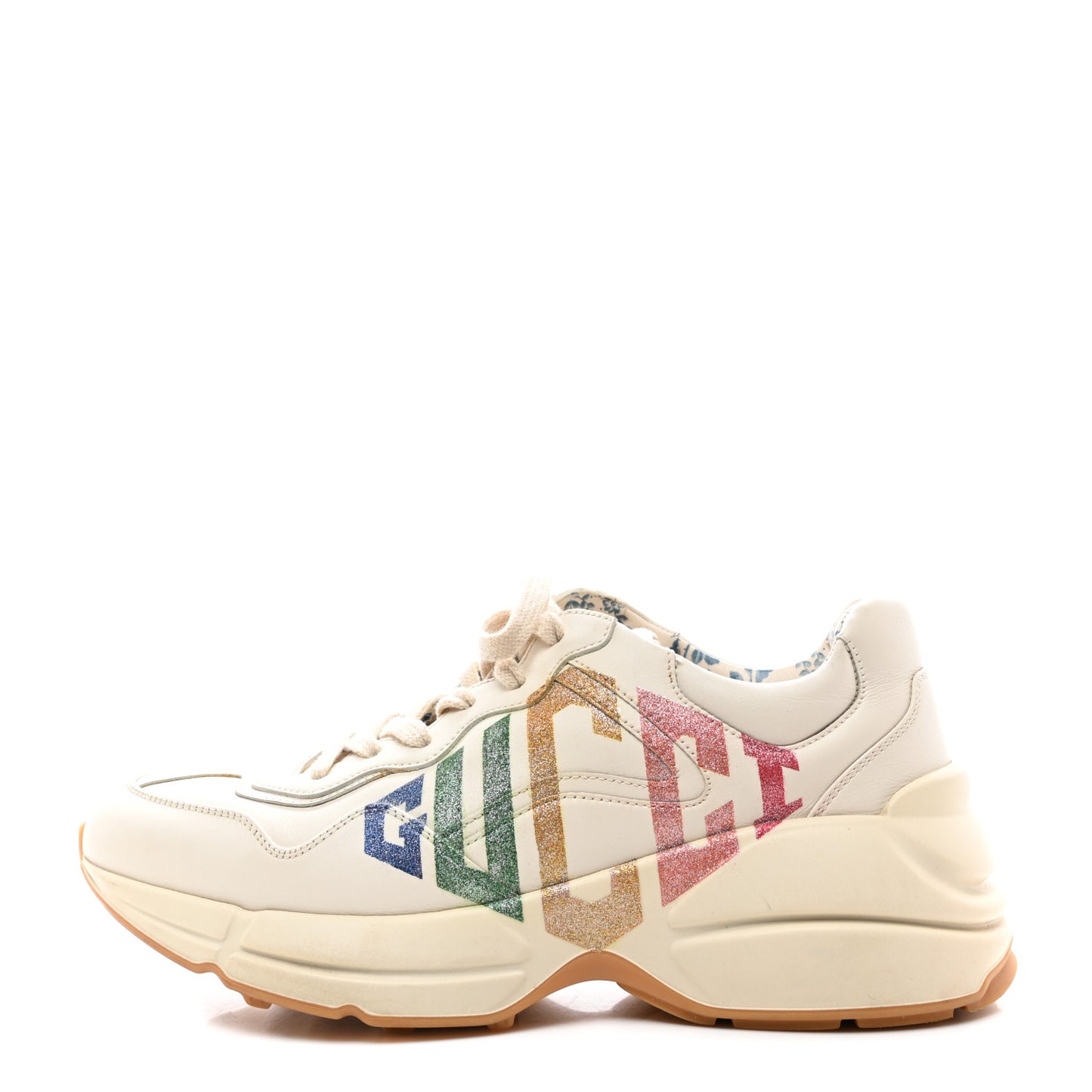 Calfskin Glitter Game Logo Womens Rhyton Sneakers 39.5 Mystic White