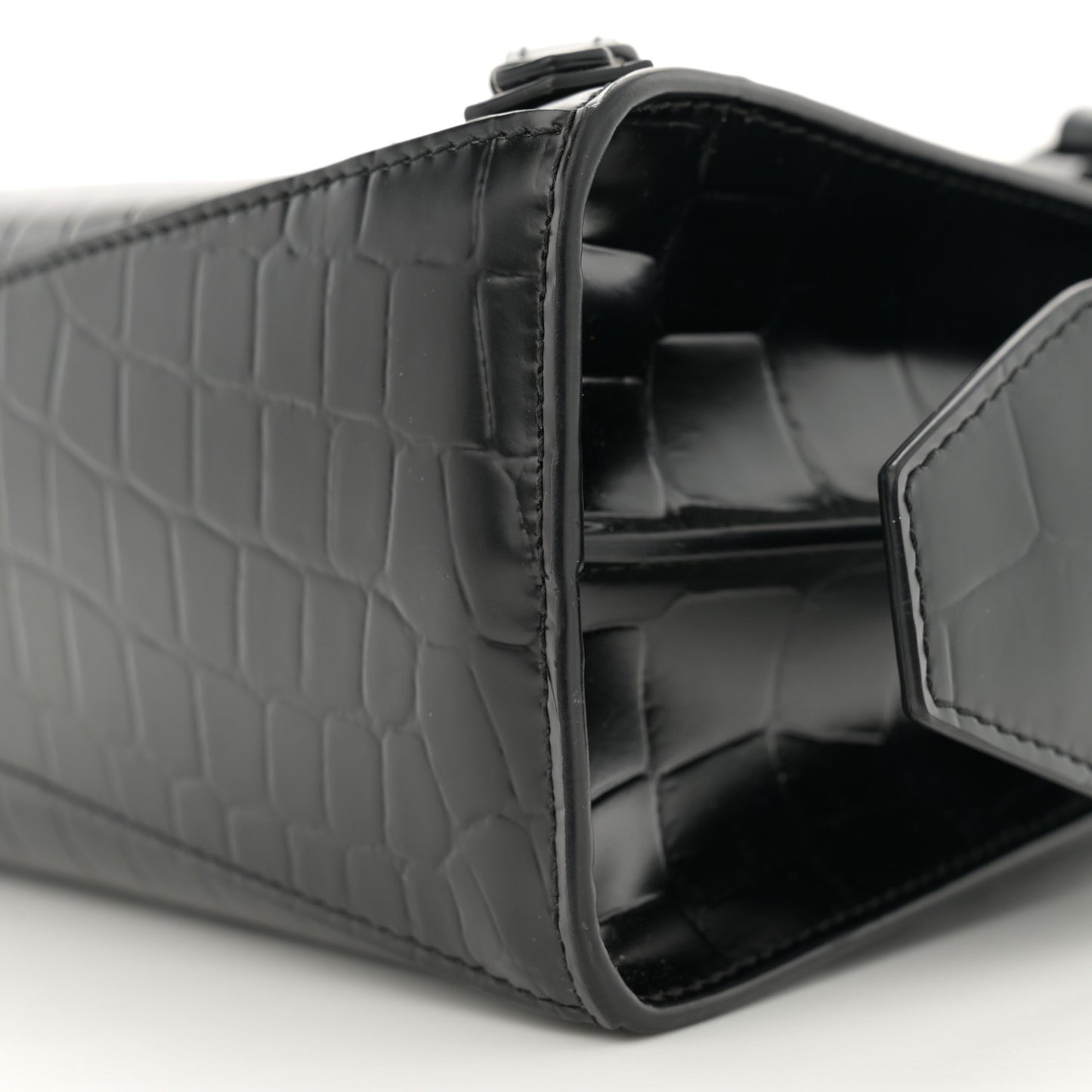 Semi Shiny Calfskin Crocodile Embossed Neo Classic Black Hardware Mini City Black