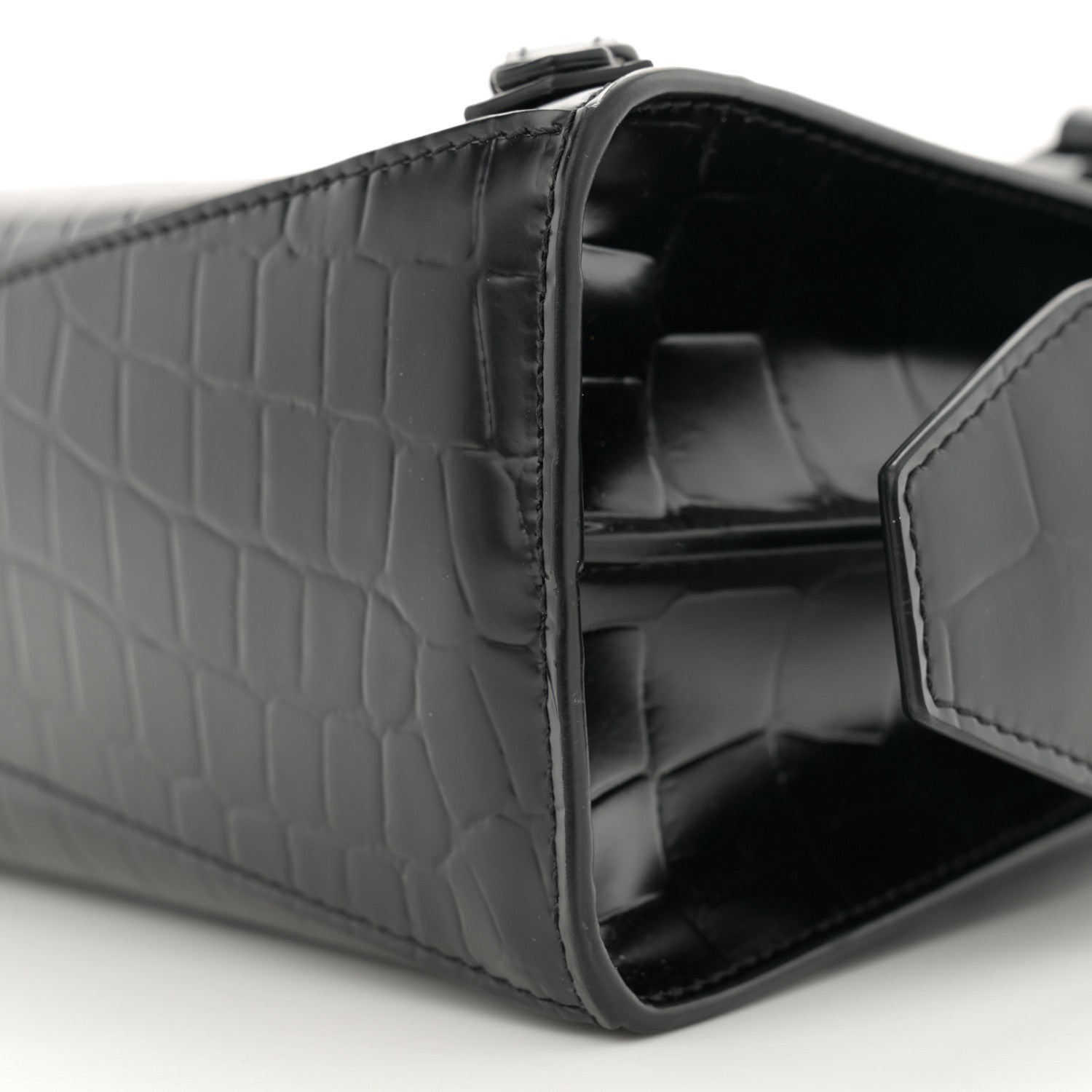 Balenciaga Semi Shiny Calfskin Crocodile Embossed Neo Classic Black Hardware Mini City Black 10 of 15