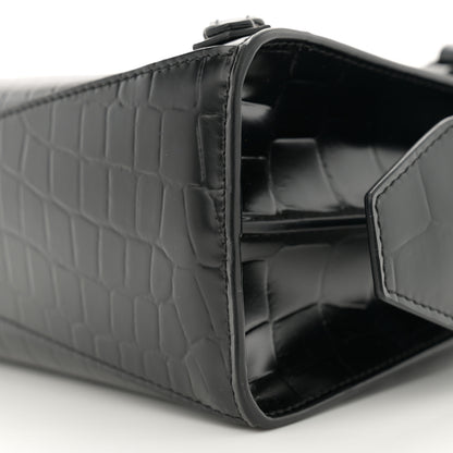 Balenciaga Semi Shiny Calfskin Crocodile Embossed Neo Classic Black Hardware Mini City Black 10 of 15