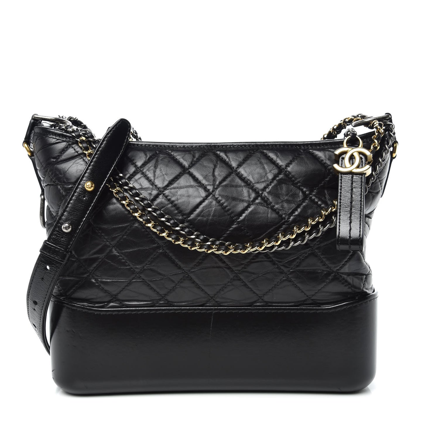 Aged Calfskin Quilted Medium Gabrielle Hobo Black