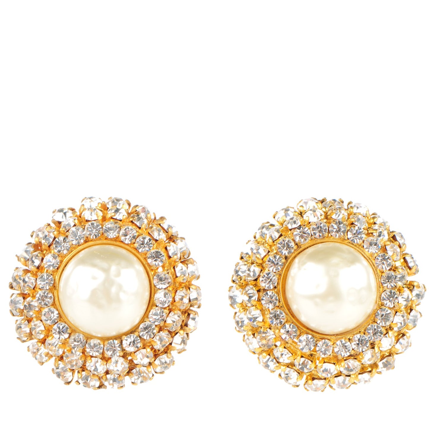 Crystal Pearl Clip On Earrings Gold