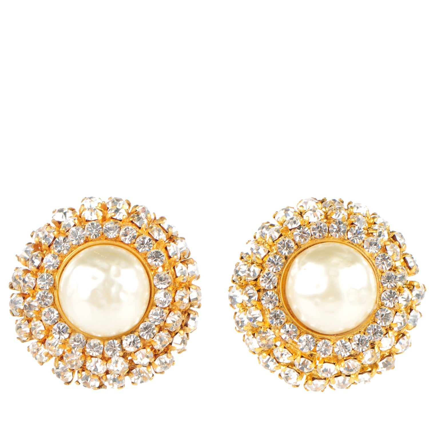 Chanel Crystal Pearl Clip On Earrings Gold 1 of 4