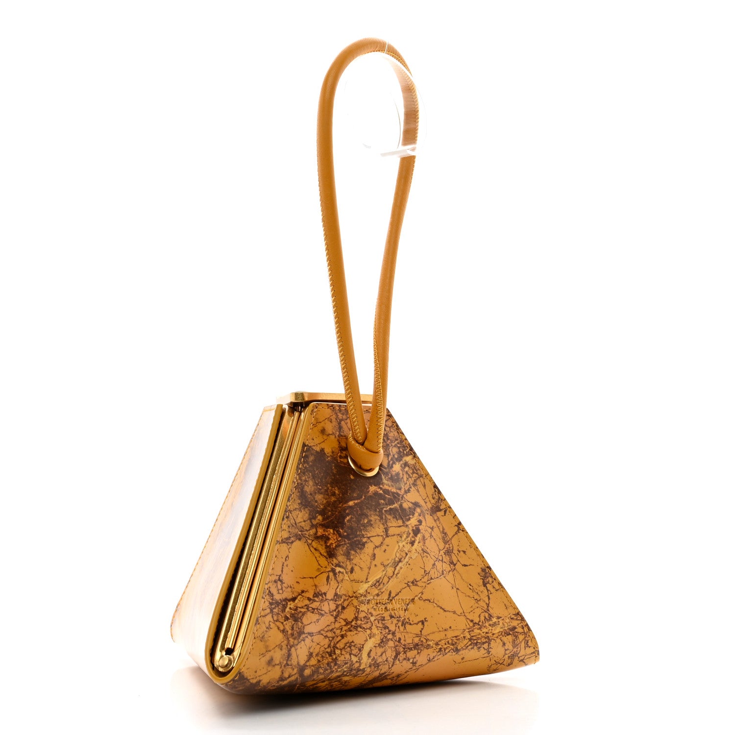 Bottega Veneta Spazzolato Calfskin Pyramid Bag Gold Marble 3 of 10