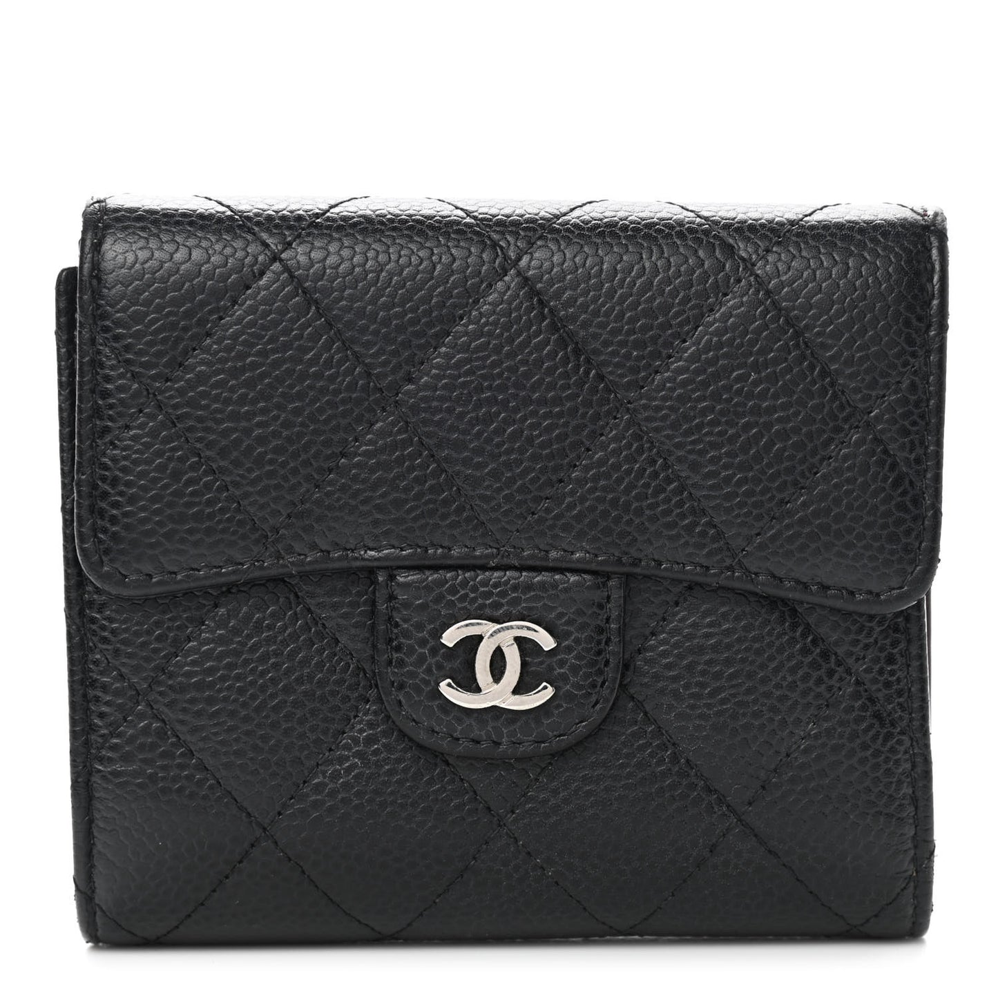 Caviar Quilted Compact Flap Wallet Black