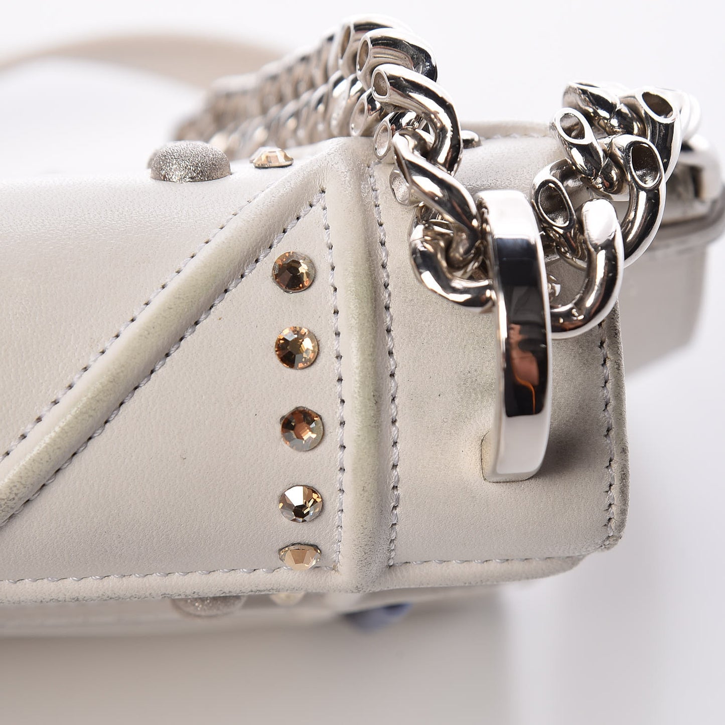 Lambskin Crystal Studded Small Diorama Flap Bag Off White