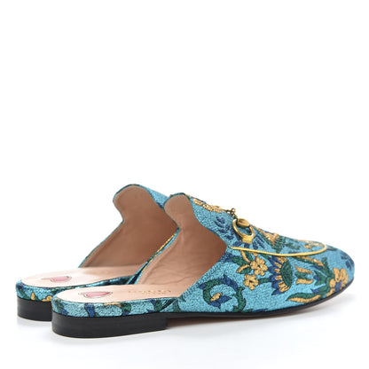 Gucci Iridescent Brocade Womens Princetown Slippers 36.5 Azure Multicolor Oro 5 of 10