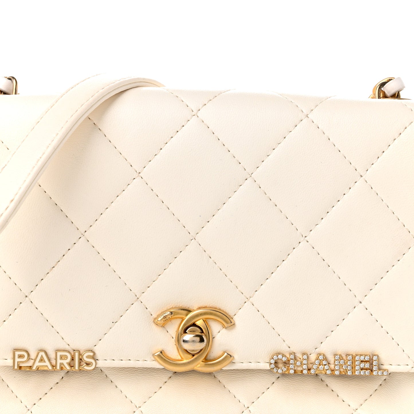 Lambskin Enamel Strass Quilted Mini Paris Monaco Flap White