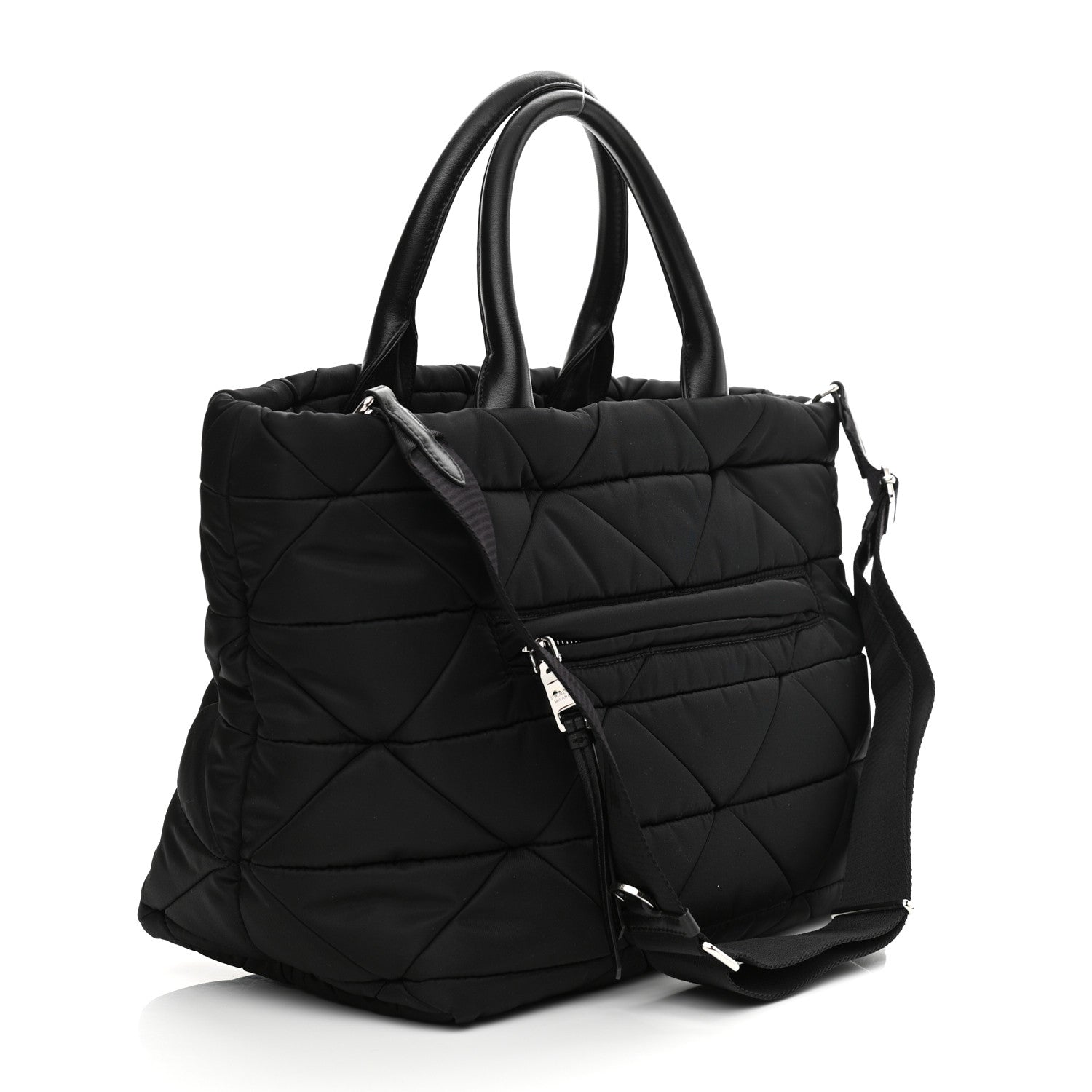 Prada Re-Nylon Nappa Triangle Quilted Padded Small Double Handled Zip Tote Black 2 of 6