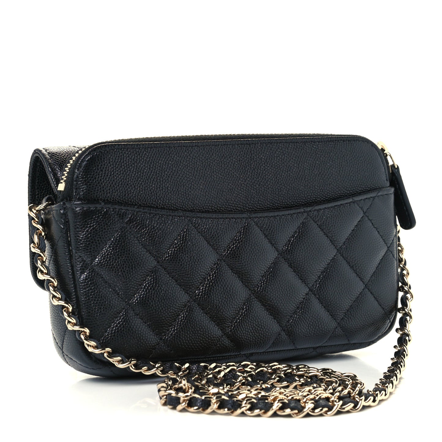 Caviar Quilted Flap Phone Holder With Chain Black