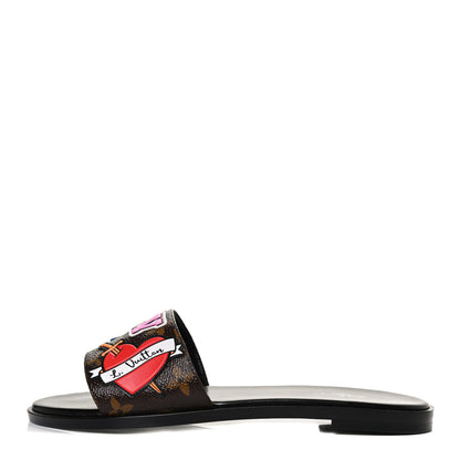 Louis Vuitton Patent Calfskin Monogram LV Black Heart Flat Mules 37 Cacao 1 of 10