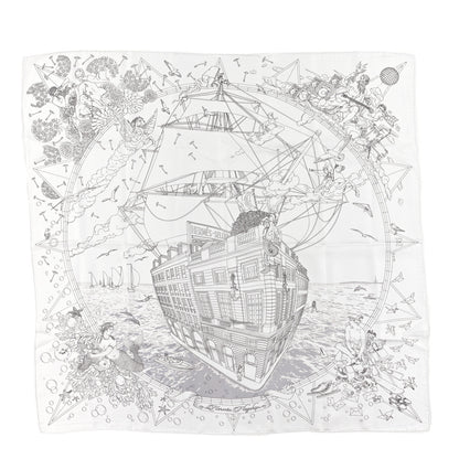 Hermes Silk Flagship Scarf 90 White Black Gris 1 of 3
