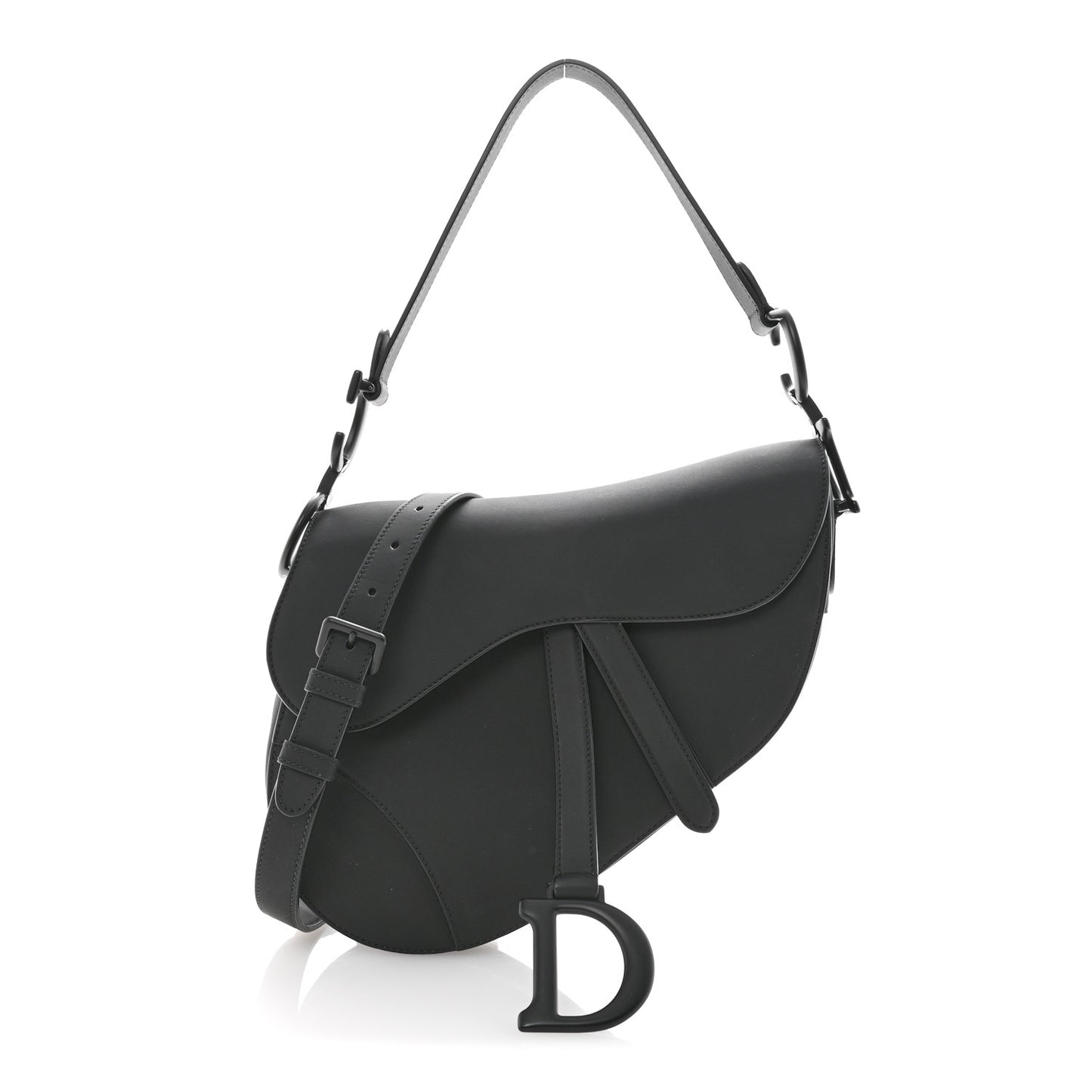 Ultra Matte Calfskin Saddle Bag With Strap Black