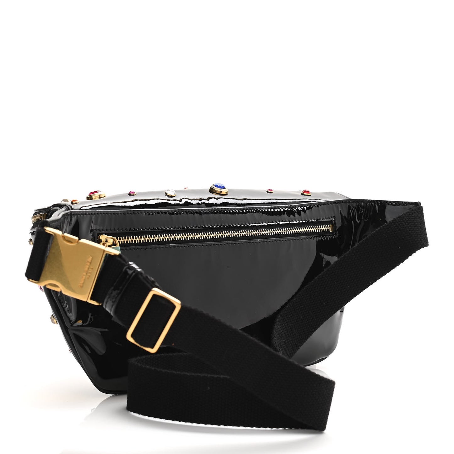Patent Calfskin Crystal Embellished Monogram Belt Bag Black