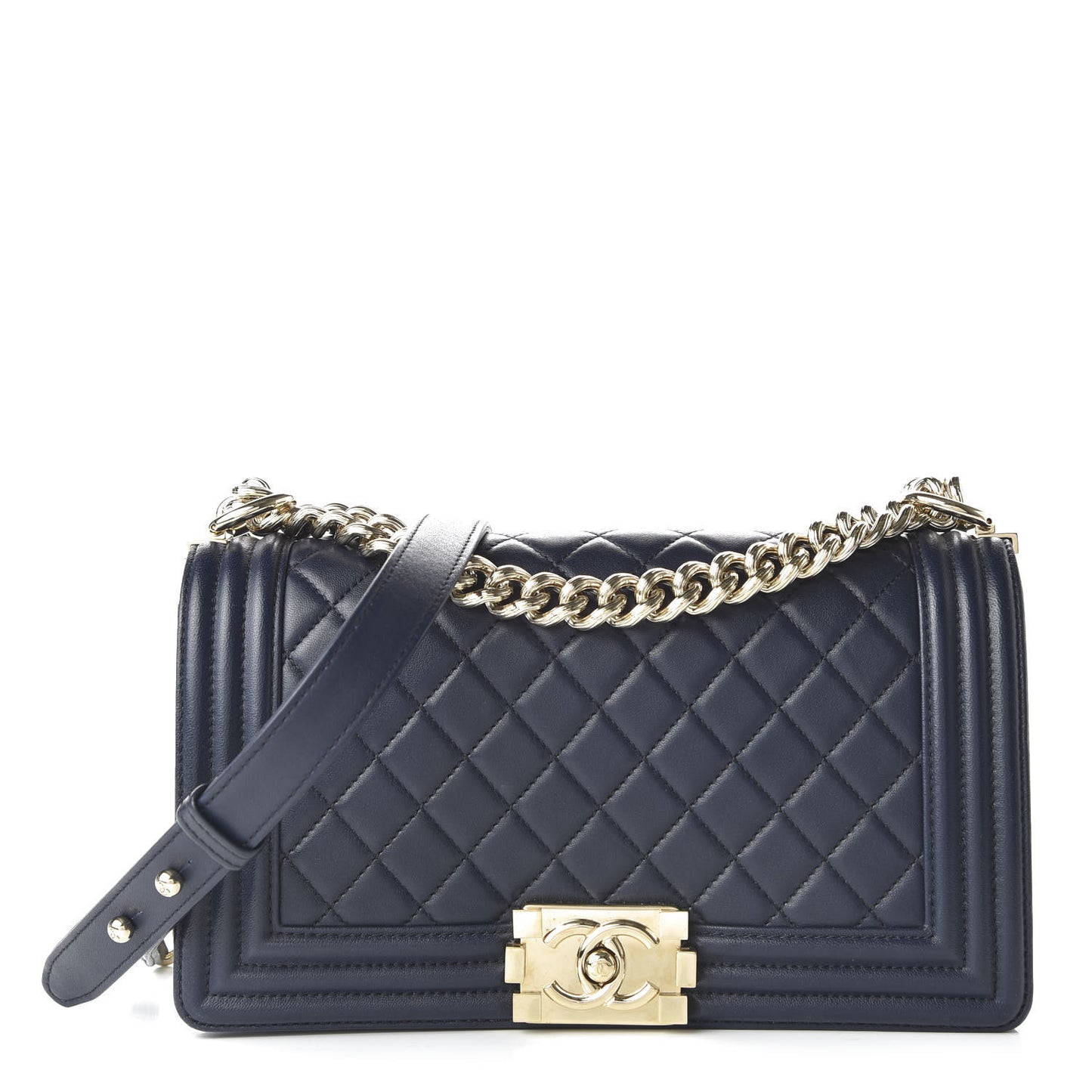 Lambskin Quilted Medium Boy Flap Dark Navy