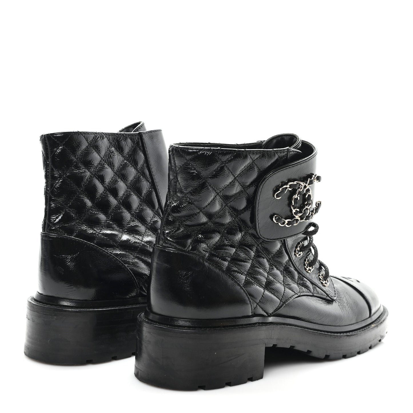 Shiny Goatskin Calfskin Quilted Lace Up Combat Boots 40.5 Black