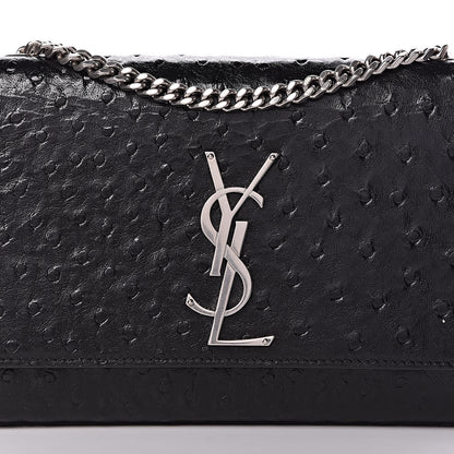 Saint Laurent Ostrich Calfskin Embossed Small Monogram Kate Satchel Black 13 of 14