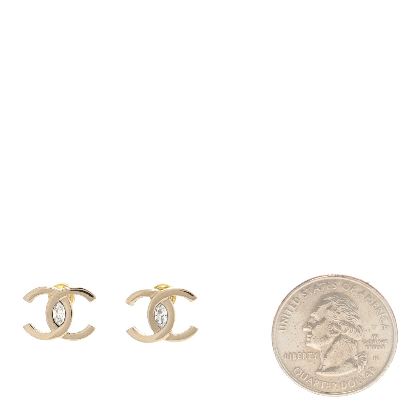 Metal Crystal CC Marquise Earrings Light Gold