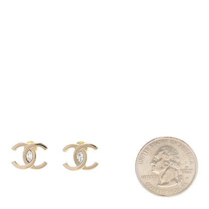 Chanel Metal Crystal CC Marquise Earrings Light Gold 2 of 6