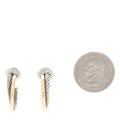David Yurman Sterling Silver 18K Yellow Gold 23mm Crossover Cable Hoop Earrings 2 of 5