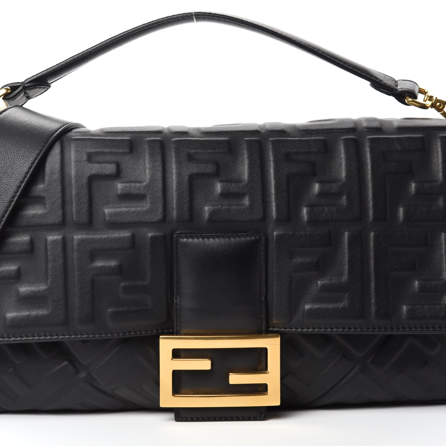 Nappa FF 1974 Embossed Large Baguette Black