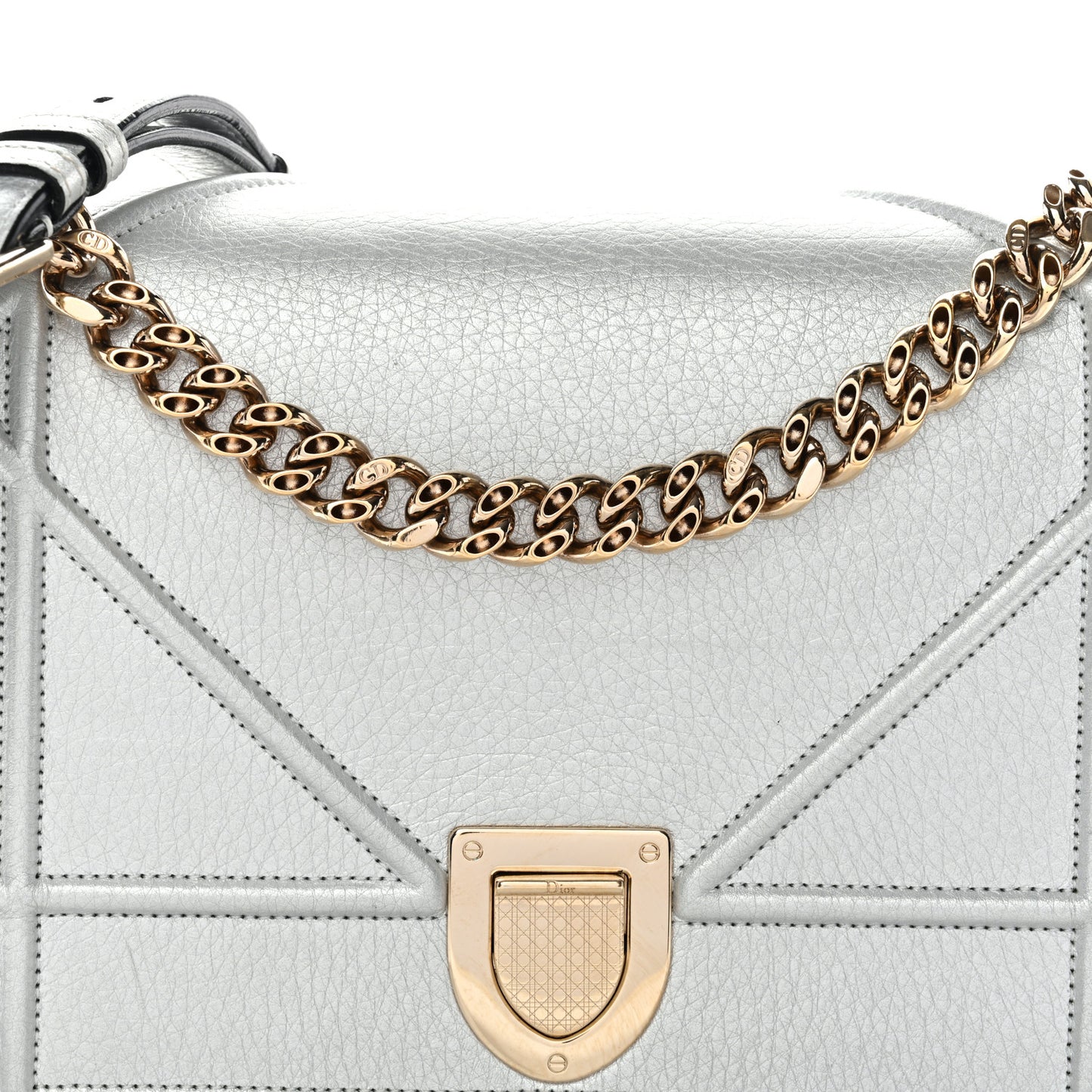 Metallic Grained Calfskin Medium Diorama Flap Bag Silver