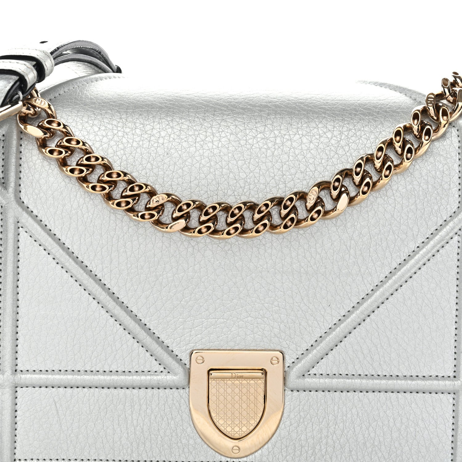 Christian Dior Metallic Grained Calfskin Medium Diorama Flap Bag Silver 7 of 11