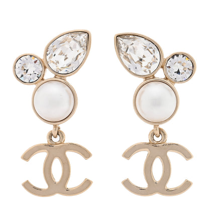 Chanel Pearl Crystal CC Drop Earrings Gold 1 of 4