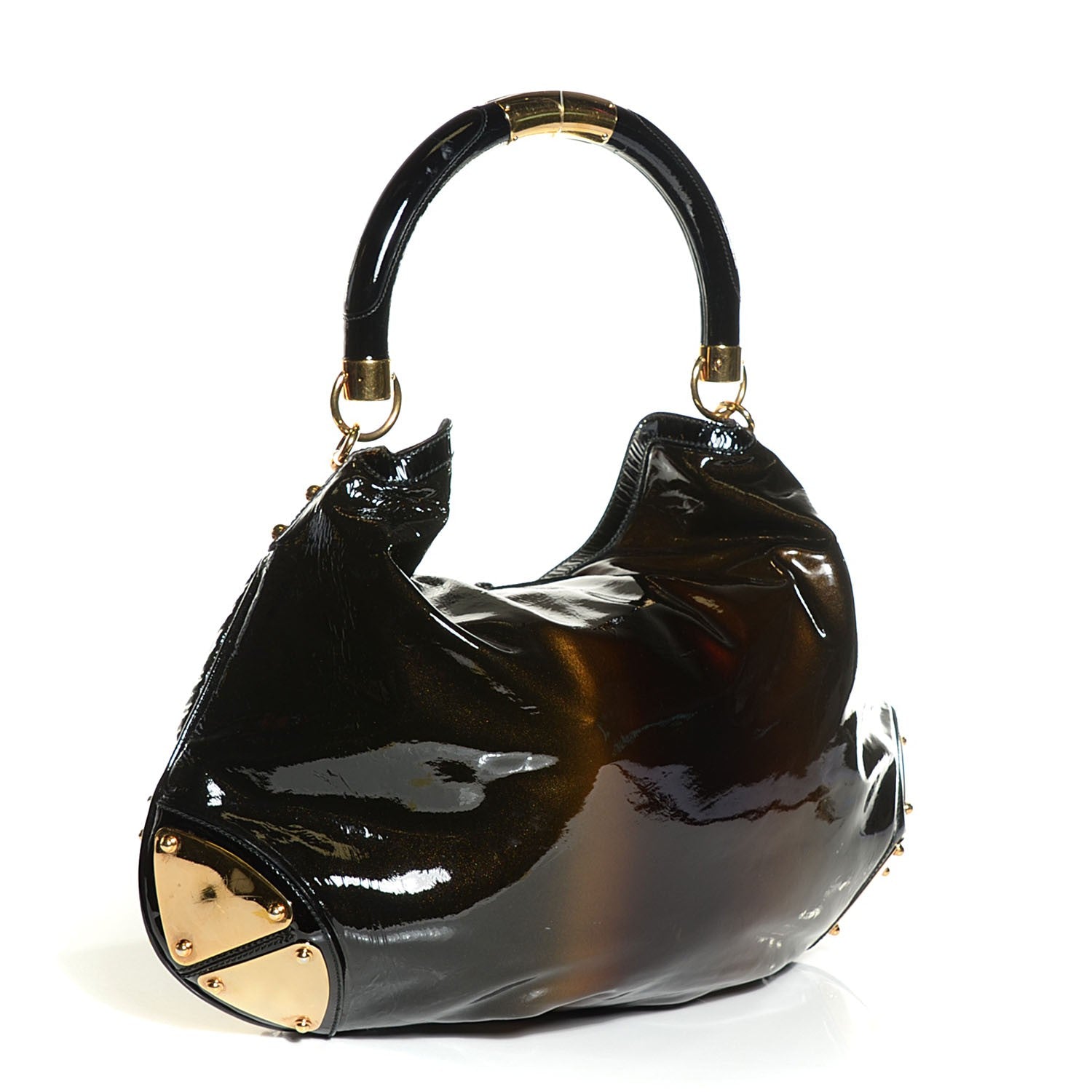 Gucci Patent Large Indy Top Handle Bag Bronze Black 3 of 17