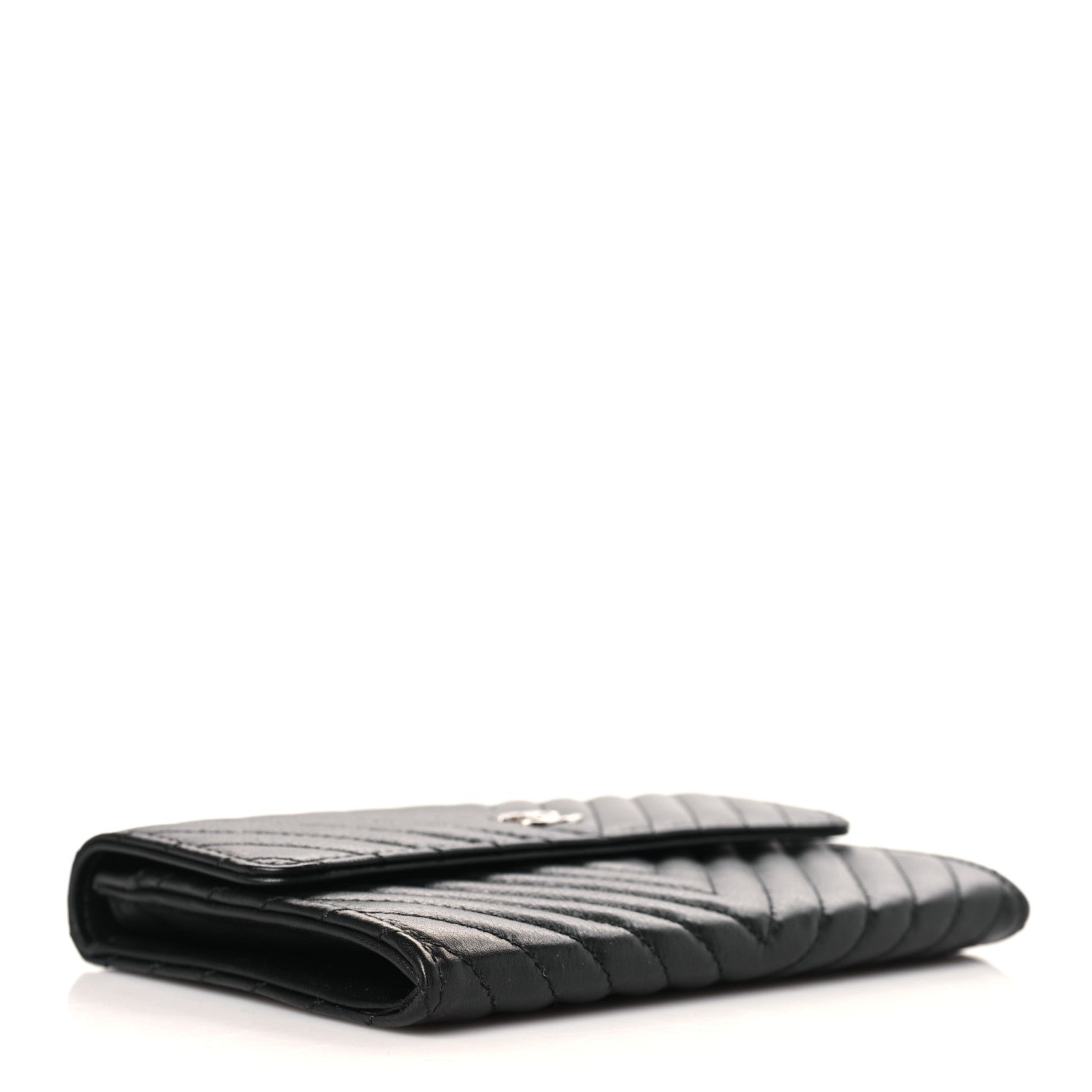 Chanel Cafskin Chevron Quilted Flap Wallet Black 4 of 8