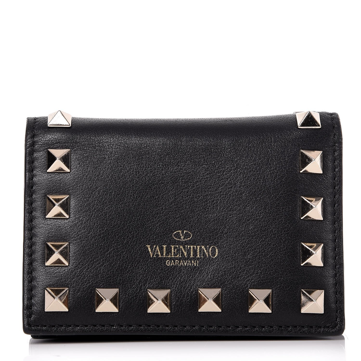 Valentino Garavani Calfskin Rockstud Bi-Fold Card Holder Black 1 of 9